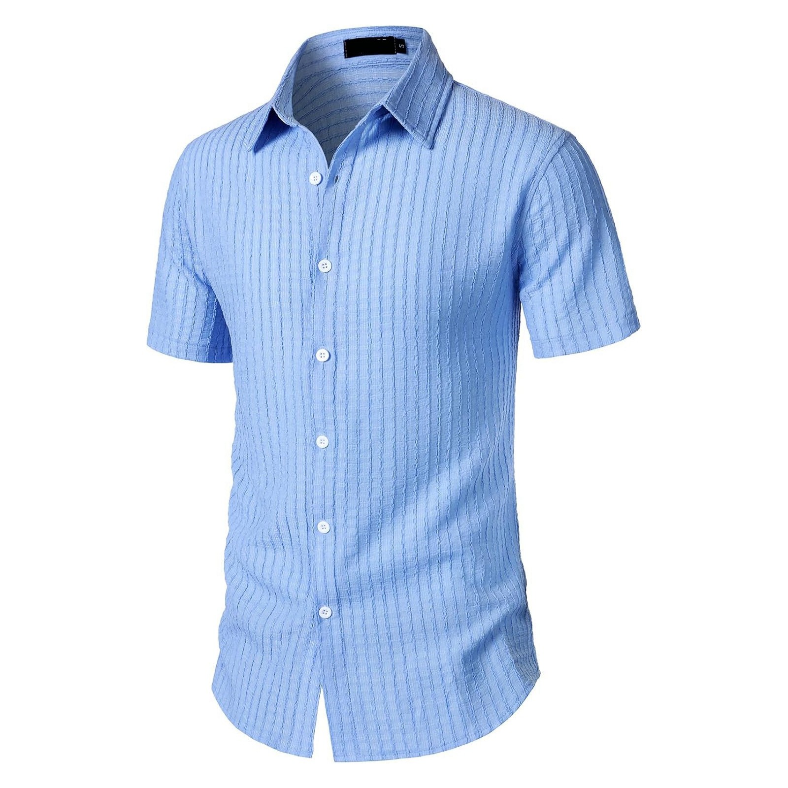 thumbnail image 4 of Camisa informal de manga corta a rayas para hombre: cuello abierto, corte holgado, para el verano, diseño resistente a las arrugas y fácil de cuidar, 4 of 6